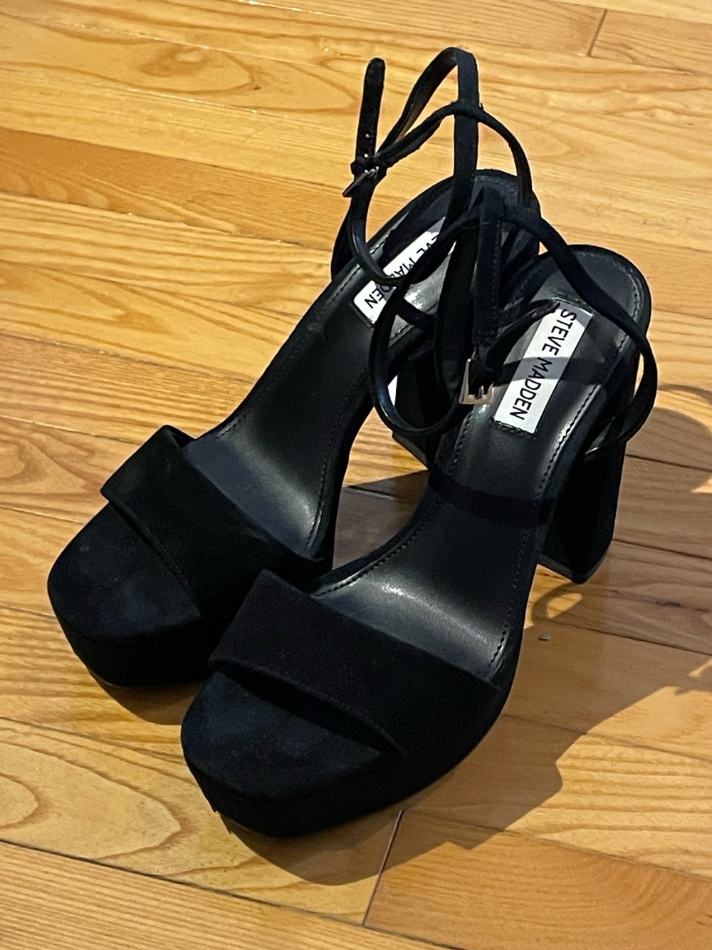 Steve Madden Black Platform Suede Ankle-Strap Heels